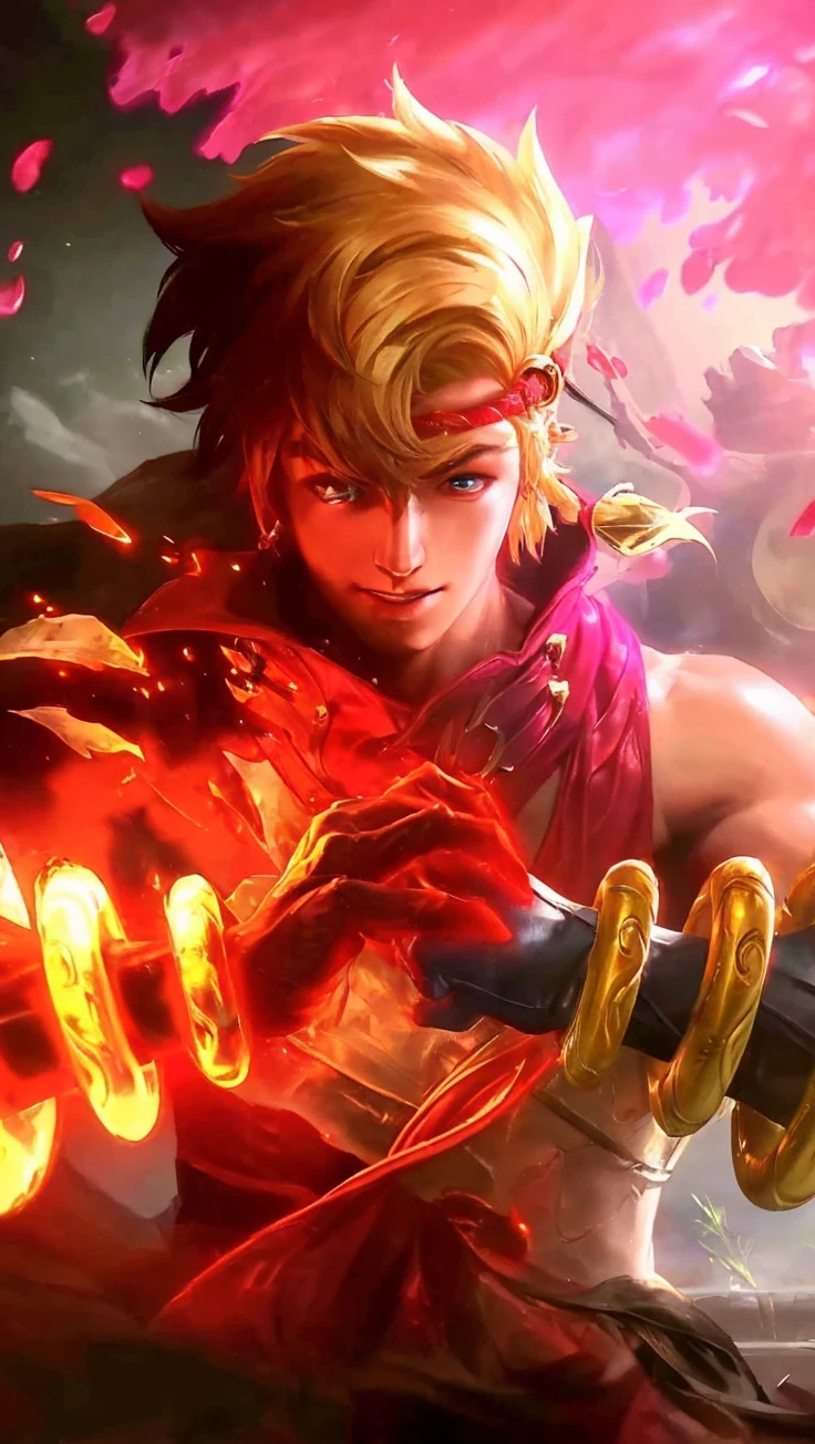 (absurdres, highres, ultra detailed, HDR), masterpiece, best quality, Android Game Character , short hair, handsome boy, anime eyes, Mobile Legends Hero, detailed scebe, detailed character
