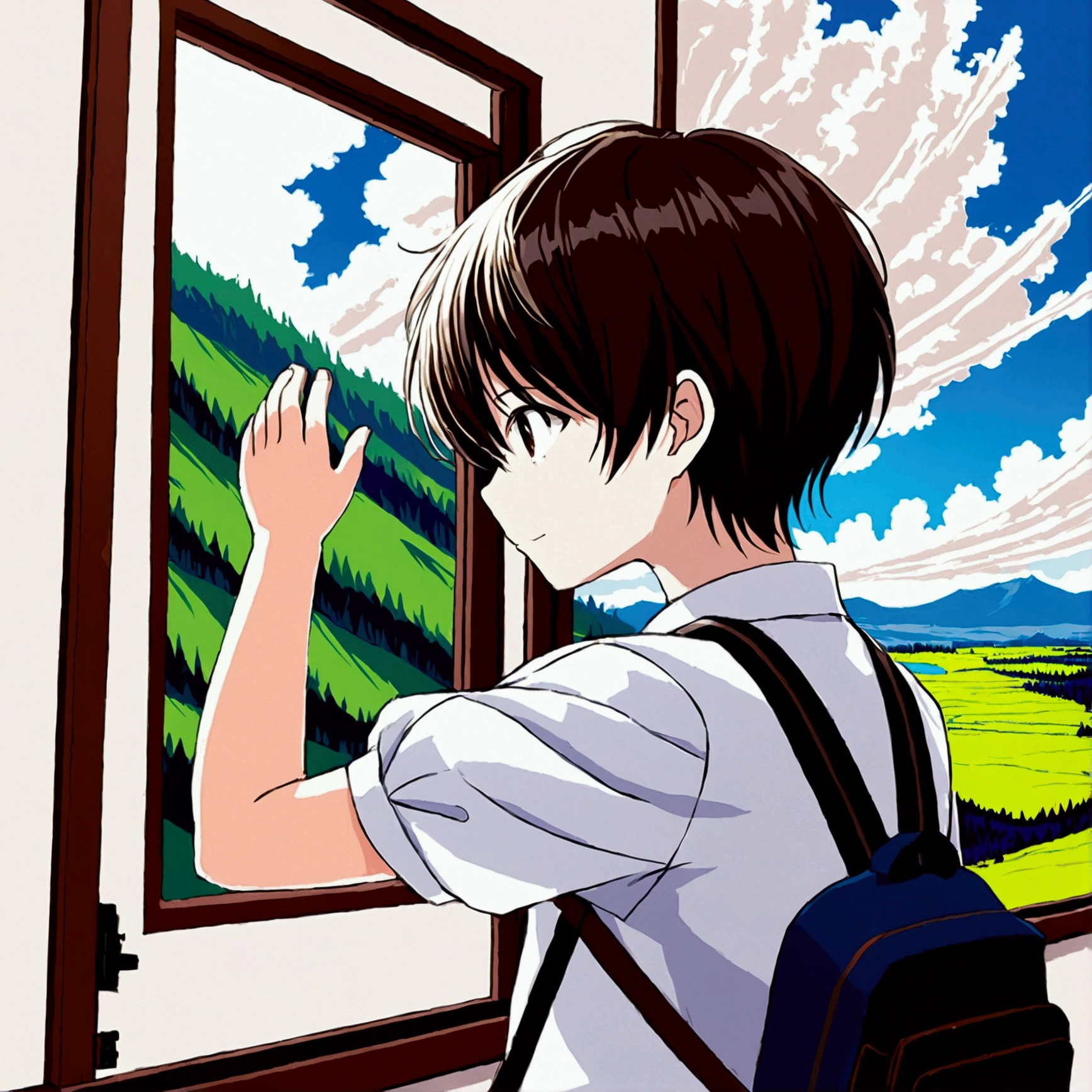 Create an image where the boy comes home.
