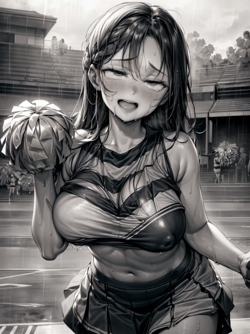 (Very tiny girl rides guy perfectly:1.5)、(Petite girl riding:1.3)、(Big Breasts:2)、(eyes half closed:1.9)、(Grin:1.1)、(The body shakes violently)、8K resolution、 ((Highest quality))、Anatomically correct、(Cheerleader:1.9)、((Hasselblad Photos))、[:(Detailed face:1.2):0.2]、(heavy rain:1.5)、(Sweaty:1.6)、(View from below:1.6)、(braid one's hair:1.5)、(Loss of strength from the body:1.3)、(呻吟)、(Jump:1.6)、(Surrounded by a lot of middle-aged men:1.6)、(Upper Body:1.9)、(Leaning forward:1.6)、(rape:1.3)、(Groping the chest:1.6)