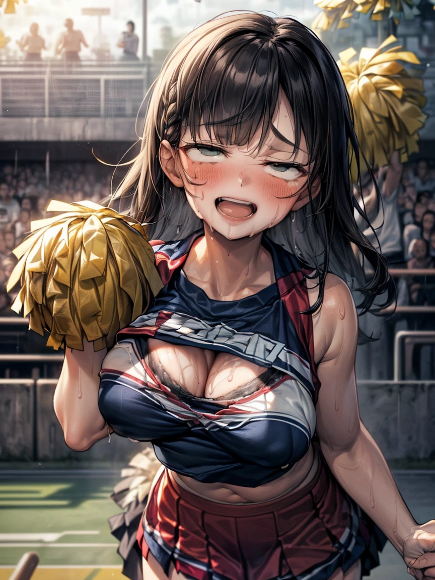 ( girl rides guy perfectly:1.5)、(Petite girl riding:1.3)、(Big Breasts:2)、(eyes half closed:1.9)、(Grin:1.1)、(The body shakes violently)、8K resolution、 ((Highest quality))、Anatomically correct、(Cheerleader:1.9)、((Hasselblad Photos))、[:(Detailed face:1.2):0.2]、(heavy rain:1.5)、(Sweaty:1.6)、(View from below:1.6)、(braid one's hair:1.5)、(Loss of strength from the body:1.3)、(呻吟)、(Jump:1.6)、(Surrounded by a lot of middle-aged men:1.6)、(Upper Body:1.9)、(Leaning forward:1.6)、(rape:1.3)、(Groping the chest:1.6)、(A lot of semen:1.6)