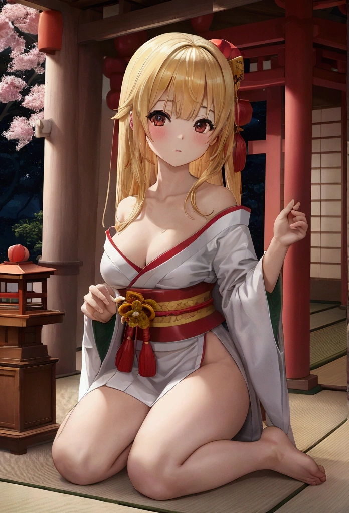 Masterpiece,Highest quality,high resolution,Sunburn mark:1.5,beautiful girl,Japanese,night,shrine,Festivals,Completely naked,