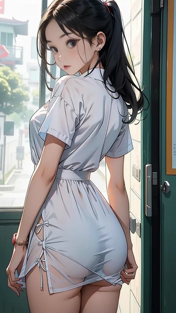 Teacher, girl, dress, white panties, Show your underwear, เปียก,