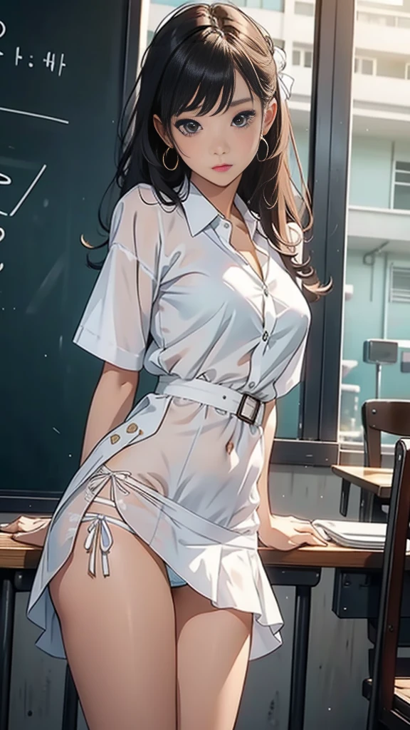 Teacher, girl, dress, white panties, Show your underwear, เปียก,