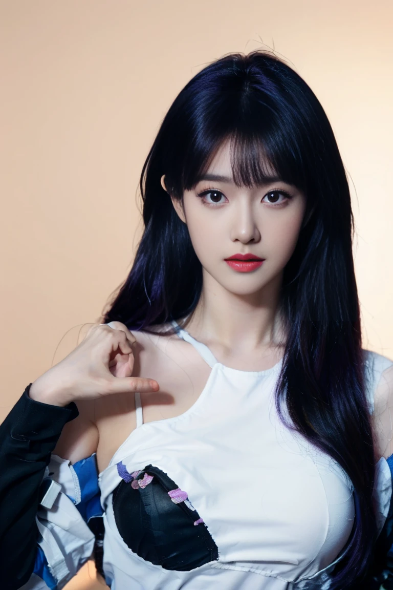 ulzzang-6500-v1.1,(raw photo:1.2),((photorealistic:1.30)), ((best quality)) ,((masterpiece)),((Ultra High Resolution)), ((Clear View)),,Ultra-high resolution,Clear face,(Reality:1.4) , illustration, an extremely delicate and beautiful, extremely detailed ,CG ,unity ,8k wallpaper, Amazing, finely detail, masterpiece,best quality,official art,extremely detailed CG unity 8k wallpaper,absurdres, incredibly absurdres, huge filesize, ultra-detailed, highres, extremely detailed,beautiful detailed girl, extremely detailed eyes and face, beautiful detailed eyes,light on face,cinematic lighting,1girl, 独奏 , (purple hair:1.5), bangs, purple eyes, (upper body),see-through,(looking at viewer:1.5),outdoors, garden background, grassland, Savanna, bodysuit, black dress, standing,