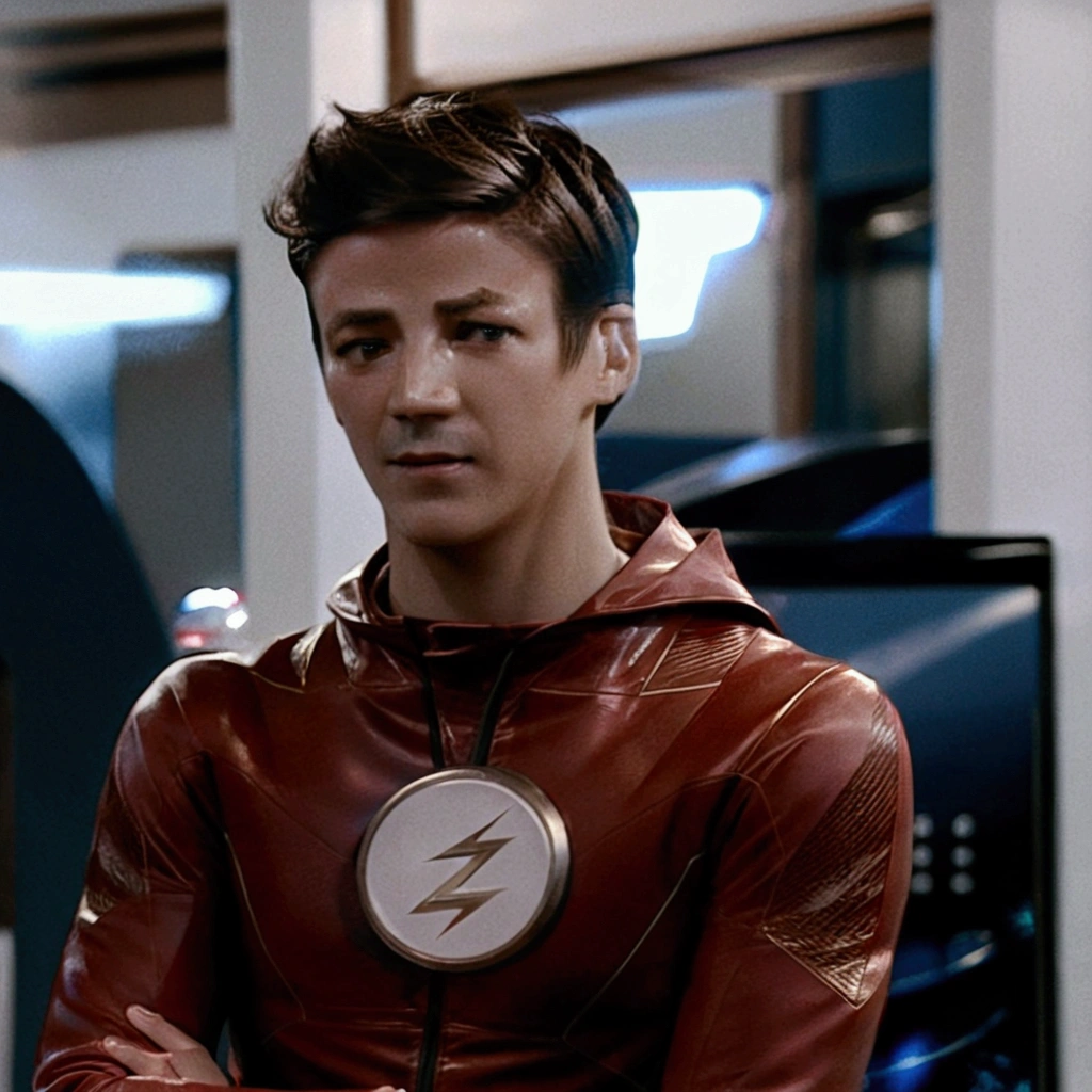 Grant Gustin with black clothes.
