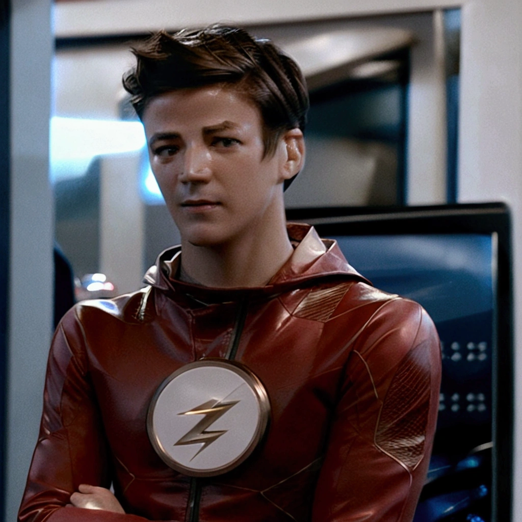 Grant Gustin with black clothes.