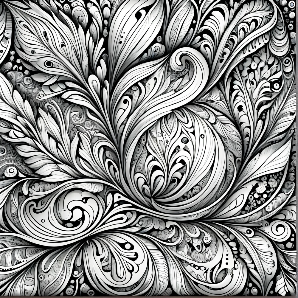 Coloring book,A black and white painting with lots of paisley patterns, Complex detailed drawings, Dense line drawing, detailed intricate illustrations, Complex Pattern 4k, Detailed 4K drawings, Detailed complex sketches, intricate detailed illustration, Detailed line drawing, intricate detailed illustration, Detailed and complex images, Complex Line Drawing, Complex Line Drawing, めちゃくちゃDetailed line drawing, Thick lines very detailed