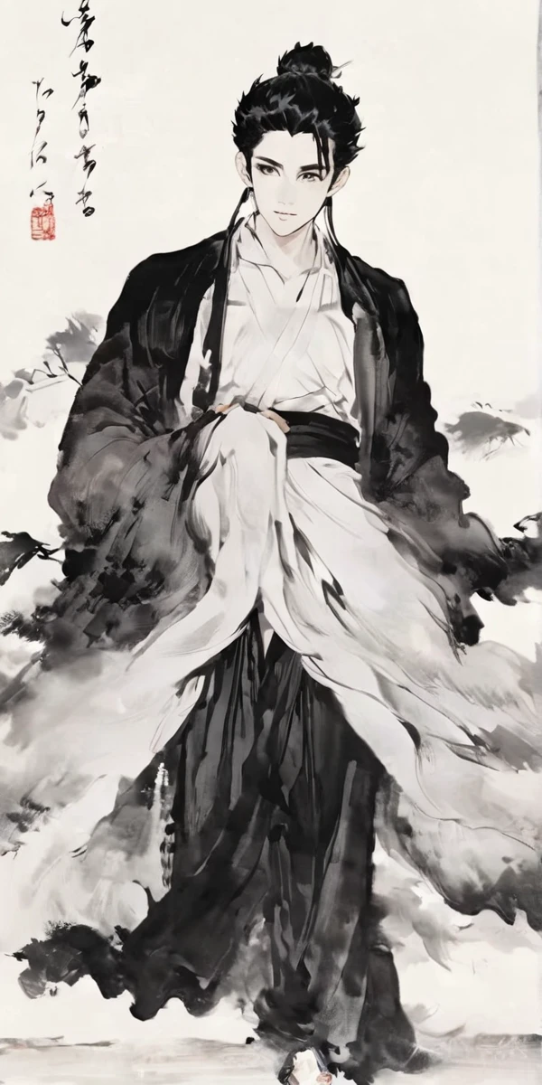 Bokuto from haikyuu, Movie light, fashion, top light, close-up, close-up, spotlight, hazy, Chen family cold, ink portrait, Bokuto Kotaro from haikyuu,Bokuto Kotaro from haikyuu,Strong and masculine body with gorgeous clothing china ,Line Art,Chinese ink ,Chinese ink