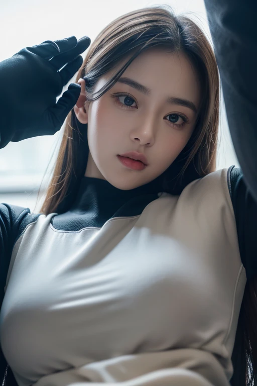 (Raw photo:1.2)、Highest quality、Beautiful detailed girl、Tight Water Suit、Latex Sweatsuit, Laughter、Highly detailed eyes and face、Beautiful and fine details、Large file size、High resolution、High resolution、8k wallpaper details、Highly detailed Ticker uniform 8K wallpaper、Light on the face、Cinema Lighting、16-year-old girl、Sexy pose、(Photorealism:1.4)、Awareness-raising、Surrealism、 From below、Super Detail、masterpiece