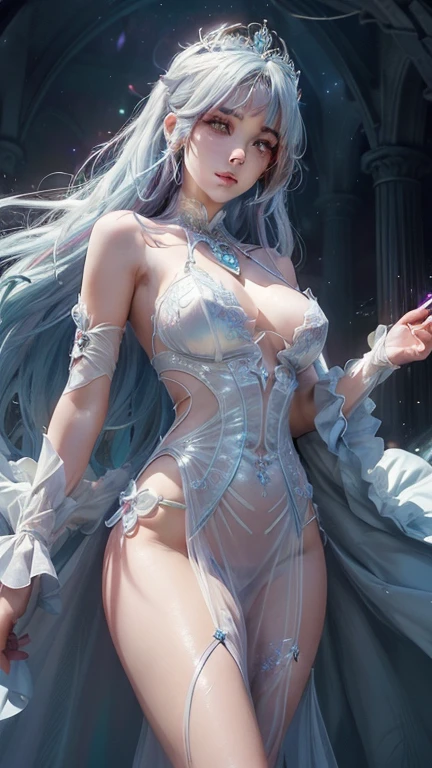 ((Better Quality,4K,8K,High resolution,obra de Until then:1.2),Ultra-detailed, Insanity, magic, 美しいmagic, 1 girl, (Very beautiful fantasy background), (Crazy Sexy Costume Transparent Mist Dress))), Portrait, Bright colors, Strong lighting, Brush strokes, Ethereal atmosphere, attractive, attractive風景, Captivating Expressions, Whimsical, Mysterious, Intricate details, Dynamic pose, Moments Cativantes, attractive目, Roomy robes, Crystalline , Mythical creatures, Surreal Landscape, Supernatural, magicの要素, (Vagina visible through white panties), (Erect nipples visible through clothes, Mysterious glow, Transcendent, Harmonious color palette. (Obscene Lines), ((Glow Crotch Tattoo)), inmon, Uterus tattoo, Succubus Tattoo, (tiara), gem, Fallen Princess, (vestido de capa transparente magic brilhante) (vestido de capa transparente magic brilhante), Erotic art. Until then. Until then. Until then de fantasia. ((Bright Eyes)). ((magicの洞窟で)), ((magicのような風景)), (((Bright Eyes incrivelmente lindos))), ((Female villains)). ((Bright white)), ((Bright white)