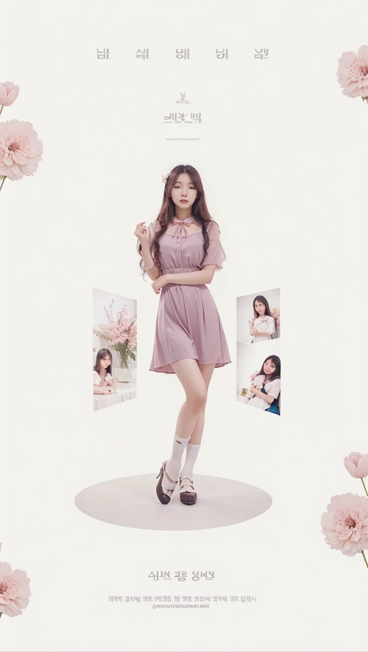 Beautiful Korean woman with long hair, dressed in a girly look.