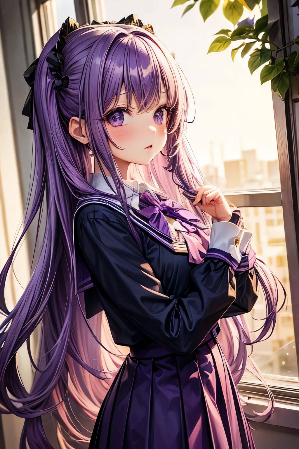 Long purple hair, , lolita, schuniform