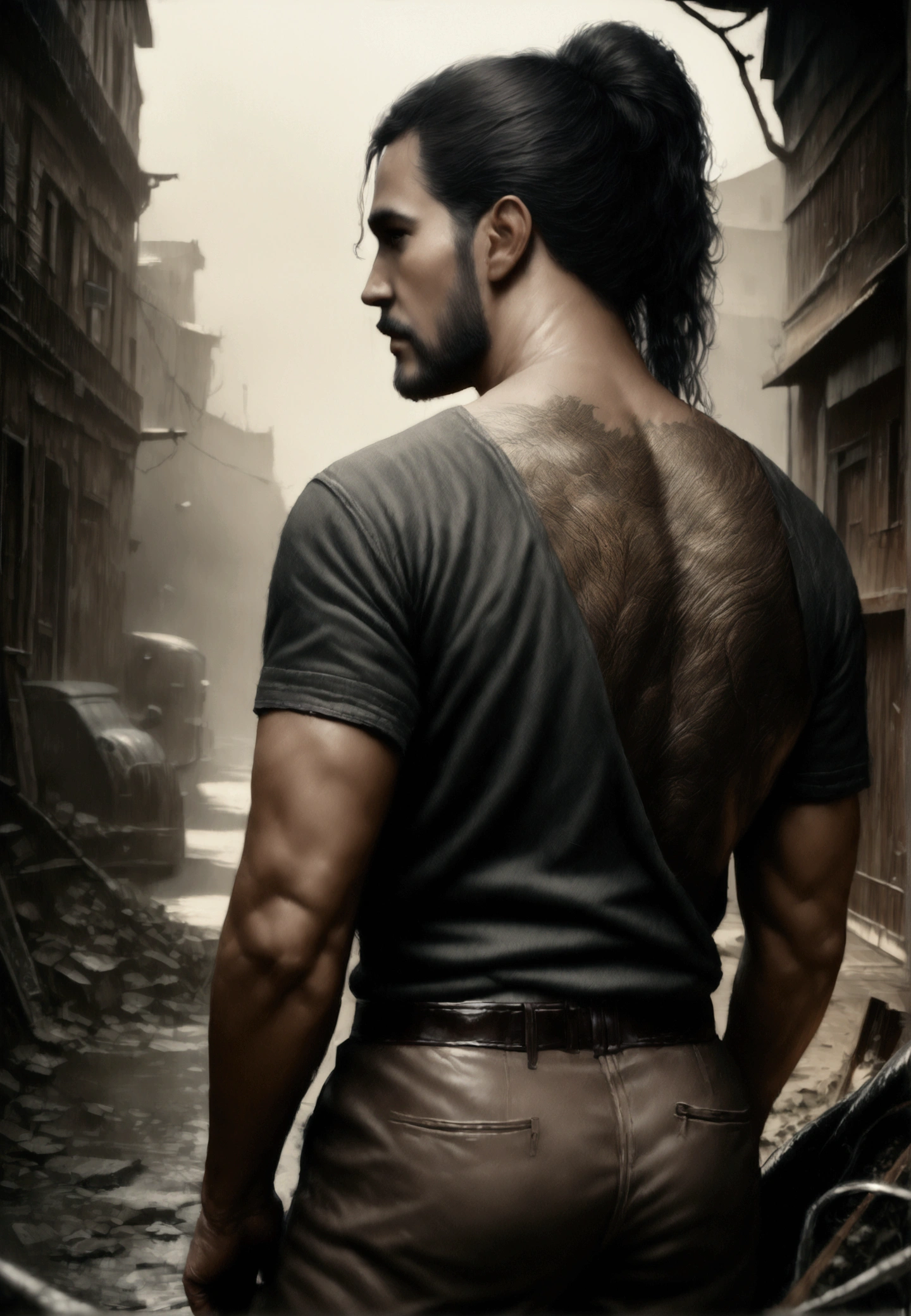 intricate detailed back dragon devil tattoo, 1man, seen from behind, dramatic lighting, dark moody atmosphere, gritty realism, hyper detailed, cinematic composition, masterpiece, (best quality,4k,8k,highres,masterpiece:1.2),ultra-detailed,(realistic,photorealistic,photo-realistic:1.37)