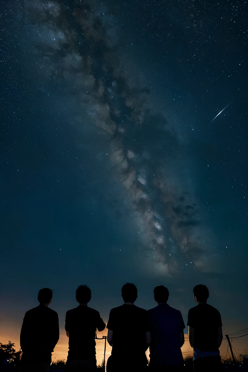 5-people,Boys,Back,Under the night sky