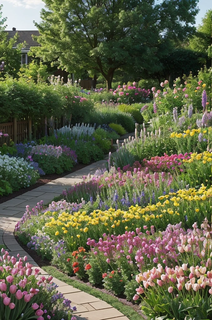 Create a picture of a blooming garden