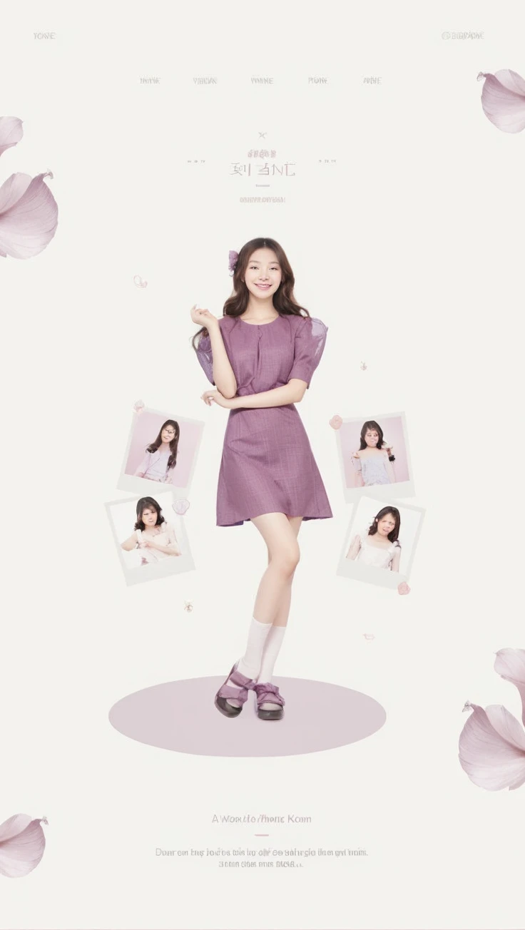 A woman with long hair, a beautiful smile, a Korean girl feel, dresses to look like a beautiful young lady.