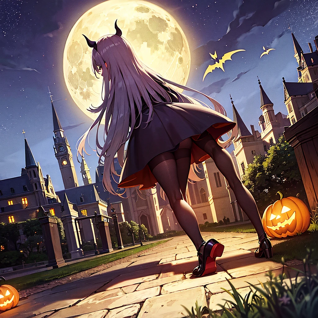 Cenario de Halloween, shining moon, natta, castle, path illuminated by moonlight, halloween, ghastly, dark path, grimdark, Terror