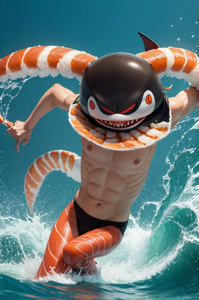 Sushi with arms and legs running away from the loan shark