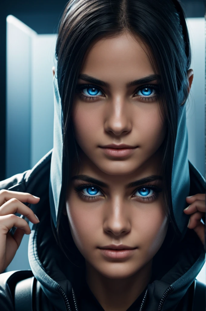Female hacker, beautiful eyes, sharp, clear image, 4k