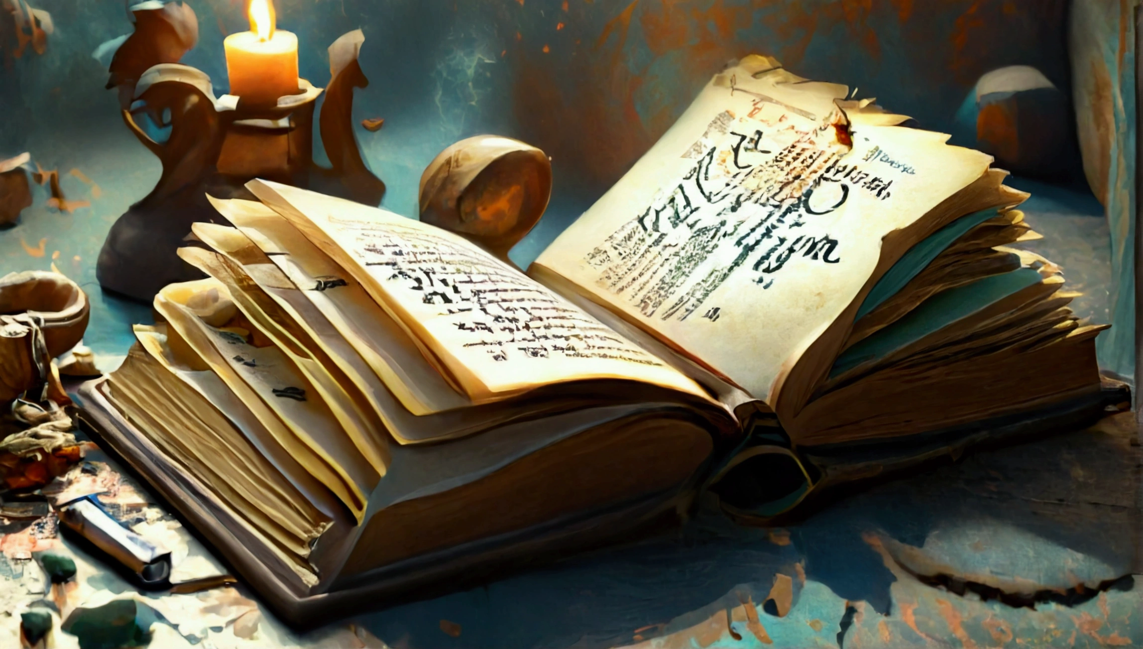 The book of revelation being half way opened and written over it as a title "The conclusion and the beginning of the book of Revelation"