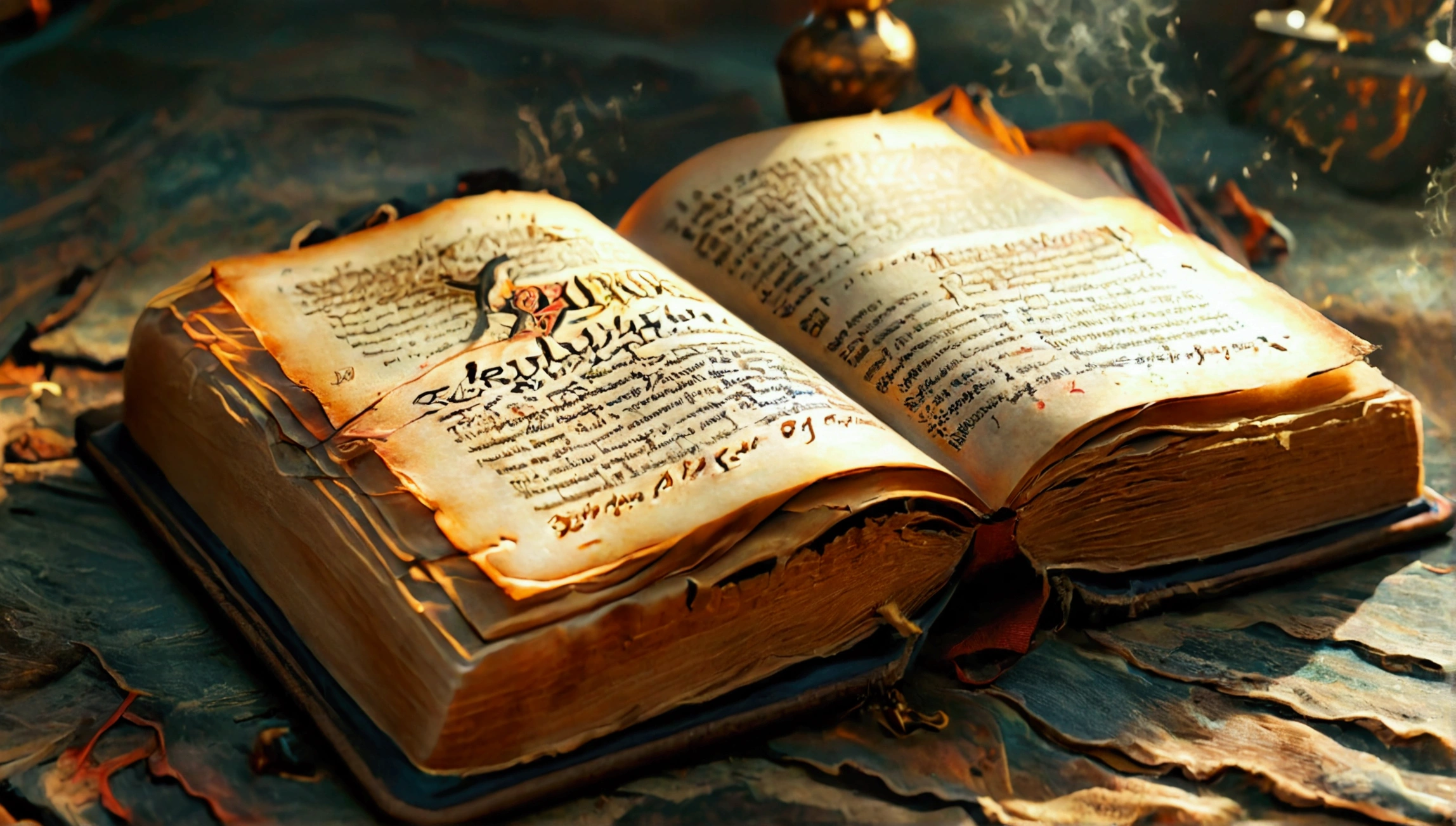 The book of revelation being half way opened and written over it as a title "The conclusion and the beginning of the book of Revelation"