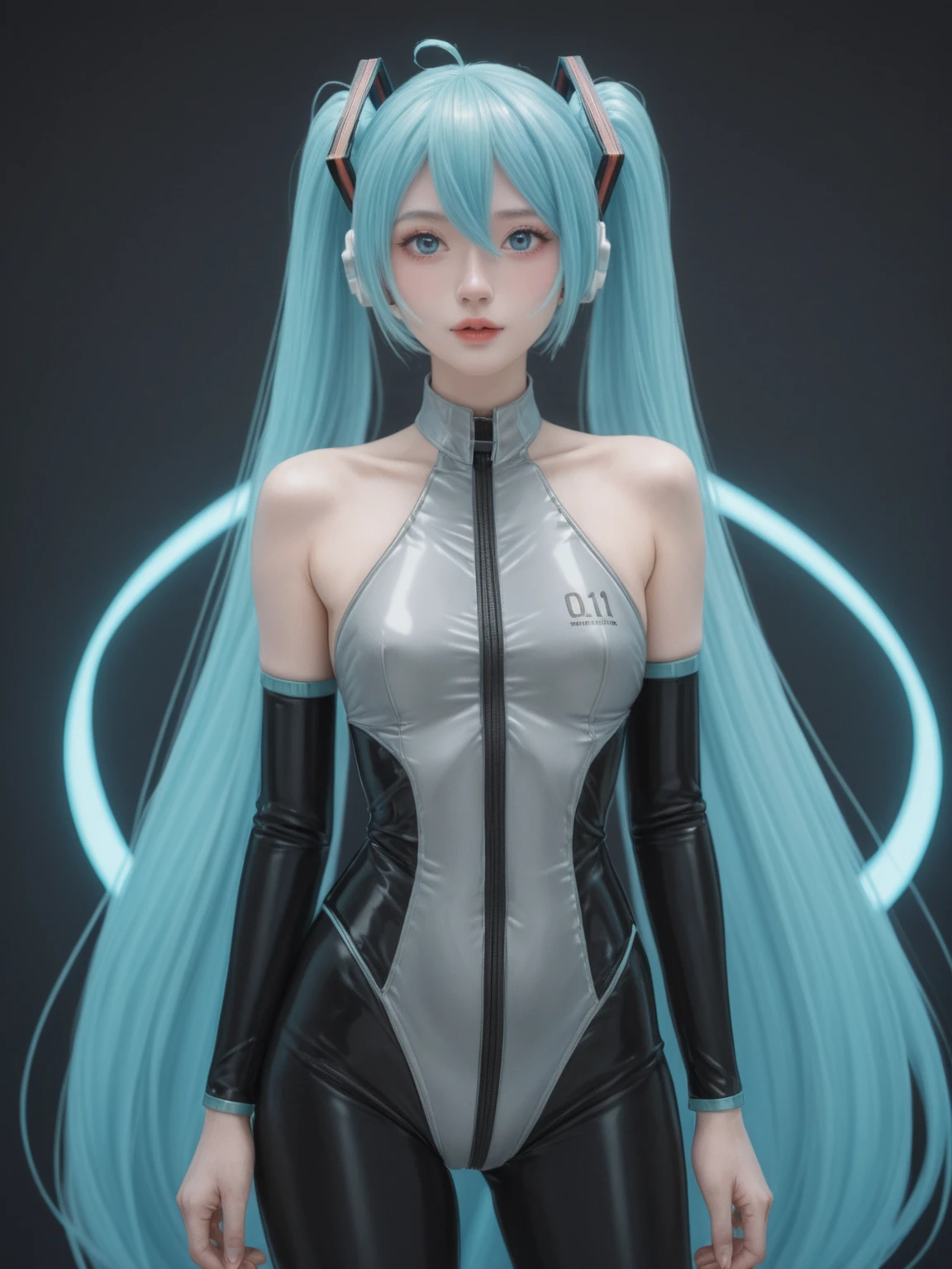 score_9, score_8_up, score_7_up, BREAK, In a futuristic sci-fi setting, behold the enchanting figure of a single girl, embodying the essence of Hatsune Miku. Her eyes glow with an otherworldly light, reflecting a fusion of technology and artistry. Draped in a sleek, plasma-tech outfit, she exudes a sense of advanced sophistication. The outfit is adorned with intricate plasma filaments, weaving a pattern of light and energy across her form. Her skin appears to be composed of vibrant, colored plasma, pulsating with an ethereal glow.