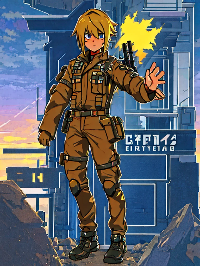 (((Full Body))) (((Twins))) ((Detailed)) They are boys 12-year-old twin with blonde and short hair. One has an energetic and curious expression, dressed in rugged survival attire. Another one appears more serious and focused, also dressed in practical survival gear with a pragmatic touch. 