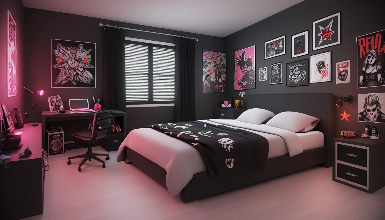 A scenario, bedroom, punk rock style,