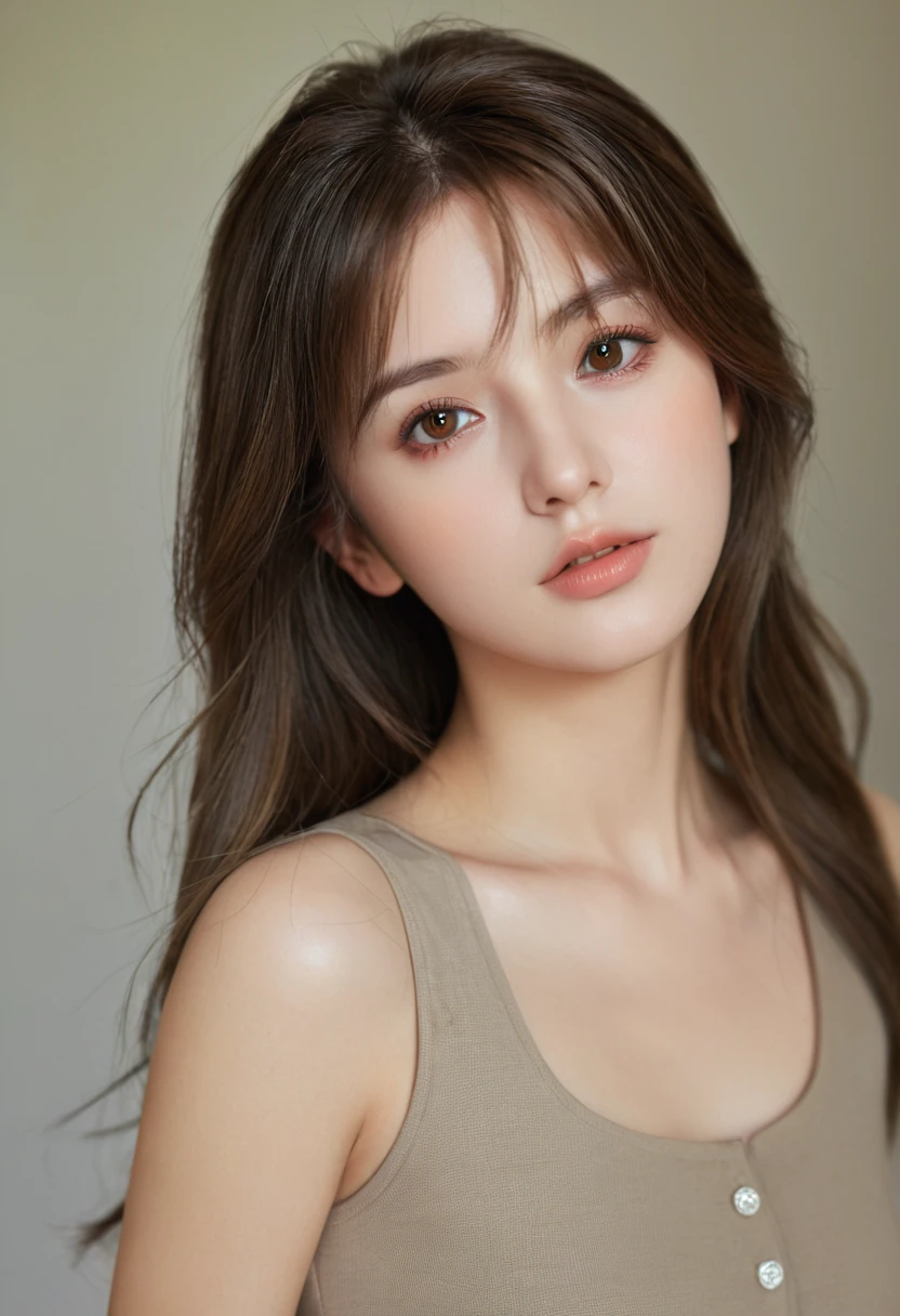 best quality, masterpiece, (realistic:1.2), 1 girl, brown hair, brown eyes,Front, detailed face, beautiful eyes