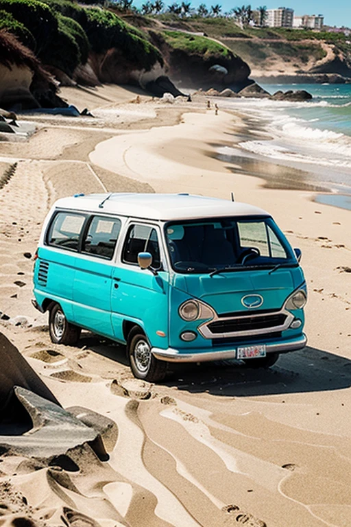 i need a van on beach look like cartoon