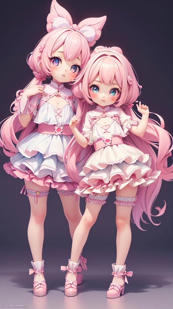 ((petite kawaii bishojo, 2girls)), ((kawaii face)), ((kawaii cute eyes)), ((masterpiece)), ((best quality)), ((ultra detailed)), ((8k)), (depth), (crisp), (exquisite), ((highres)), ((high standard)), ((beautiful and aesthetic)), (super detailed skin), (perfect anatomy), (full body), (blush), (lipstick), (cheeky)