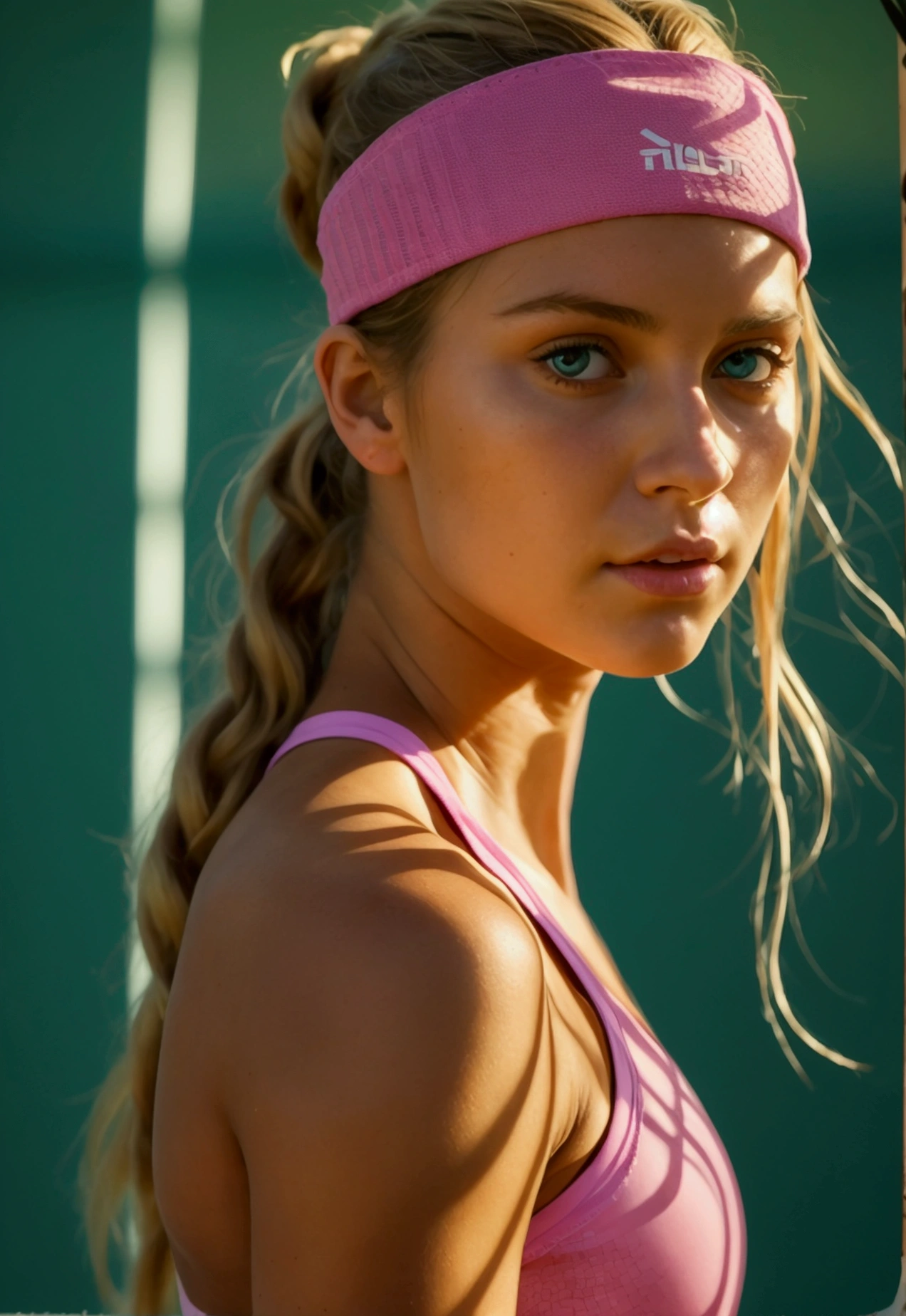 Gorgeous young norwegian woman, playing tennis, wearing a legging and long socks, full body, beautiful face, masterpiece, best quality, ultra-detailed, solo, shadows, contrast, cinematic light, sidelighting, ultra high resolution, best shadow, RAW,4k,85 mm, poca profundidad de campo, Kodak Vision Color, extremadamente detallado, Cinematographer_\(ultra\), photoreallistic, Realstic, Postproceso, Maximum details, aspereza, vida real, ultra realista, fotorrealismo, Cinematographer, 8k UHD, Cinematographer