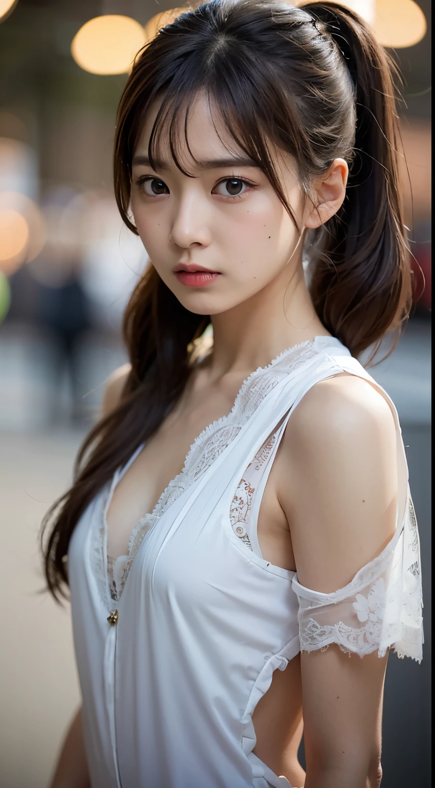 1 woman, twin tail, air bang, worried face, (She looks like she&#39;s about to cry:1.2), (flat chest:1.6), (The skin is white and the body is very thin.), My personality is gentle and weak., (best quality:1.4), (Hyper Quality), (very detailed), (very detailed 아름다운 얼굴), amazing face and eyes, brown hair, brown eyes, Beautiful sheer lace, , real skin texture, very detailed CG 통합 8k 벽지, (extremely realistic, realistic:1.37), RAW photos, professional photography, cinematic lighting, looking at me, (((bokeh))), depth of field,