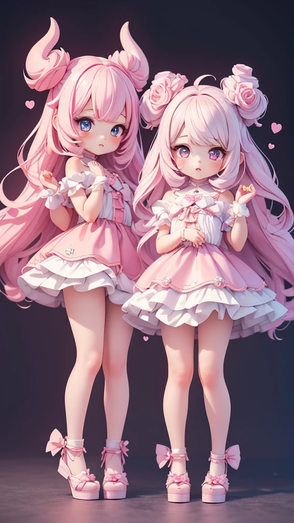 ((petite kawaii bishojo, 2girls)), ((kawaii face)), ((kawaii cute eyes)), ((masterpiece)), ((best quality)), ((ultra detailed)), ((8k)), (depth), (crisp), (exquisite), ((highres)), ((high standard)), ((beautiful and aesthetic)), (super detailed skin), (perfect anatomy), (full body), (blush), (lipstick), (devilish)
