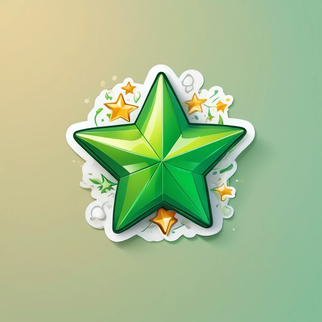 (a sticker,),(3D cartoon green star), ultra - detailed, Detailed diagram, vectorized, 8K, Professional a sticker design, Graphic design, vector lines, a sticker, Full-HD