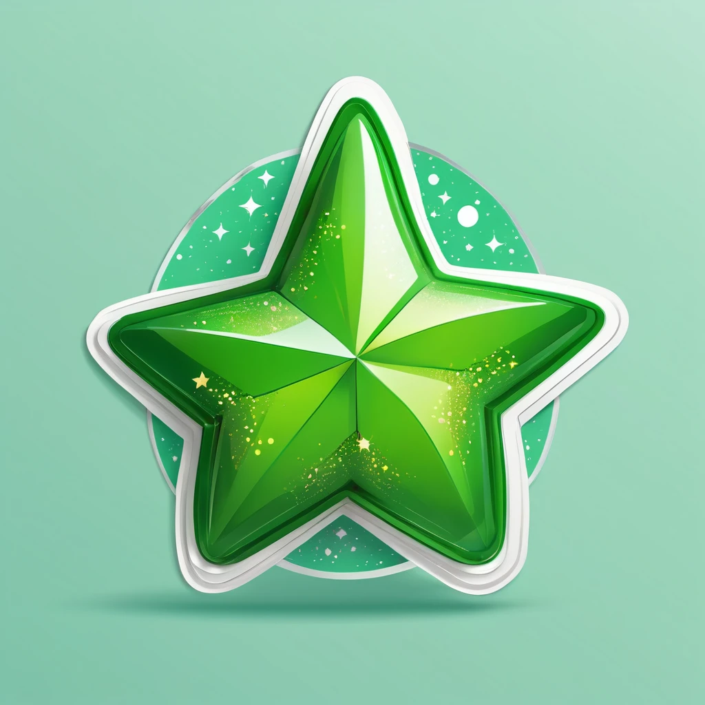 (a sticker,),(3D cartoon green star), ultra - detailed, Detailed diagram, vectorized, 8K, Professional a sticker design, Graphic design, vector lines, a sticker, Full-HD