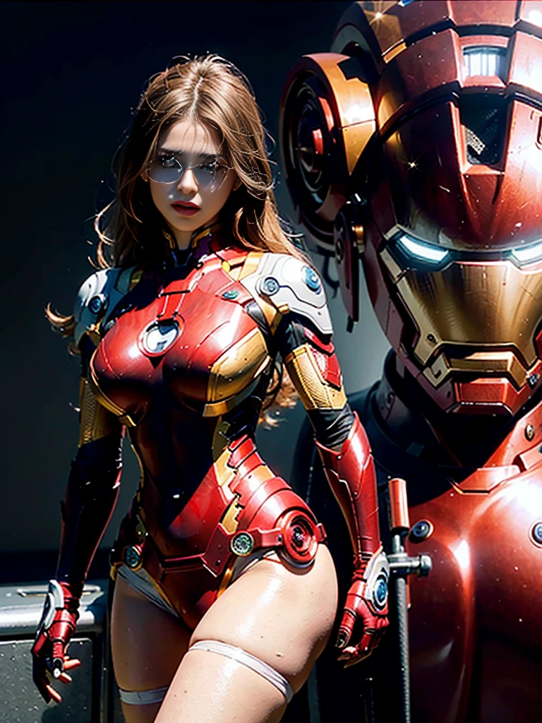 8k, realistic, attractive, highly detailed, a 20 year old girl a sexy and attractive woman inspired by Iron Man wearing a shiny Iron Man mech. She dresses with sexiness and confidence, perfectly interpreting Iron Man&#39;s strength and charisma. In a cyberpunk-style city night scene, a sexy and attractive woman takes Iron Man&#39;s cosplay as the theme. Wearing a shiny Iron Man mech, she stands on a street lined with tall buildings. The night lights of the city are bright, reflecting on her mecha, adding a sense of future technology. The surrounding buildings and streets are full of cyberpunk elements, such as neon lights, high-tech devices and futuristic architectural designs. The whole scene is full of futuristic and sci-fi atmosphere. This high-definition, high-quality picture will bring you stunning visual enjoyment, a perfect combination of sexy, futuristic and sci-fi elements. oc rendering, dramatic lighting, award winning quality, หน้าอกใหญ่, กางเกงในสีขาว, โชว์กางเกงใน, camel toe,