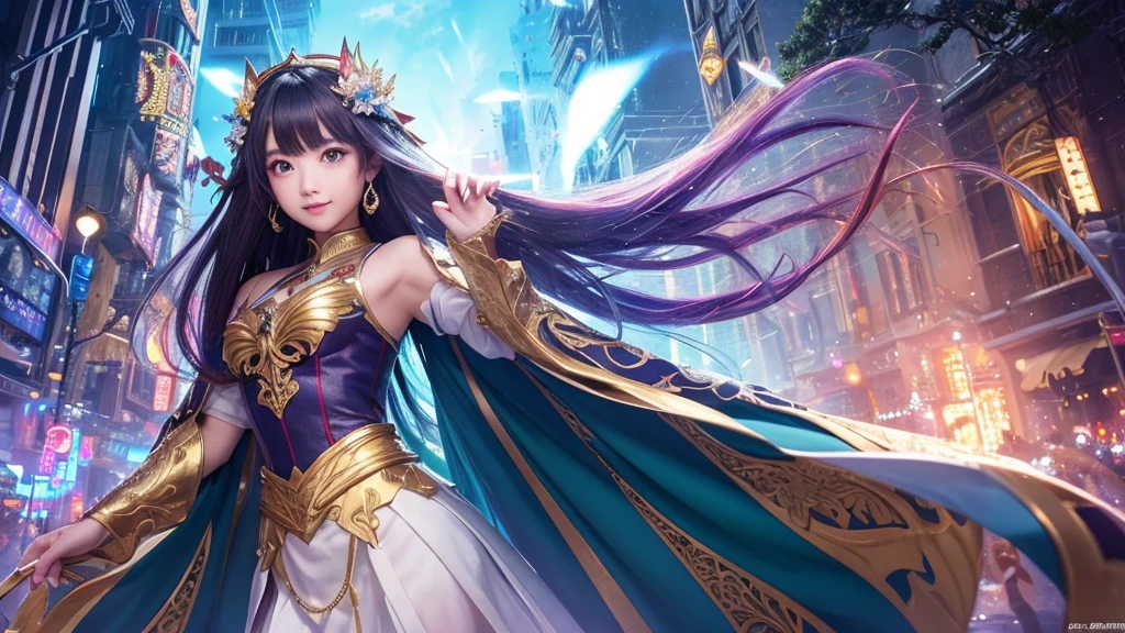 1920×1080、Photogenic reality、heaven、Fantasy、Powerful Magic、Wrapped in dazzling light、眩Shiiほどの黄金色の光が降り注ぐ、god々Shii、Fantasy、cute、Beauty、Adult female、Big Eyes、一人の美Shii美の女godの全身の画像を作ってください