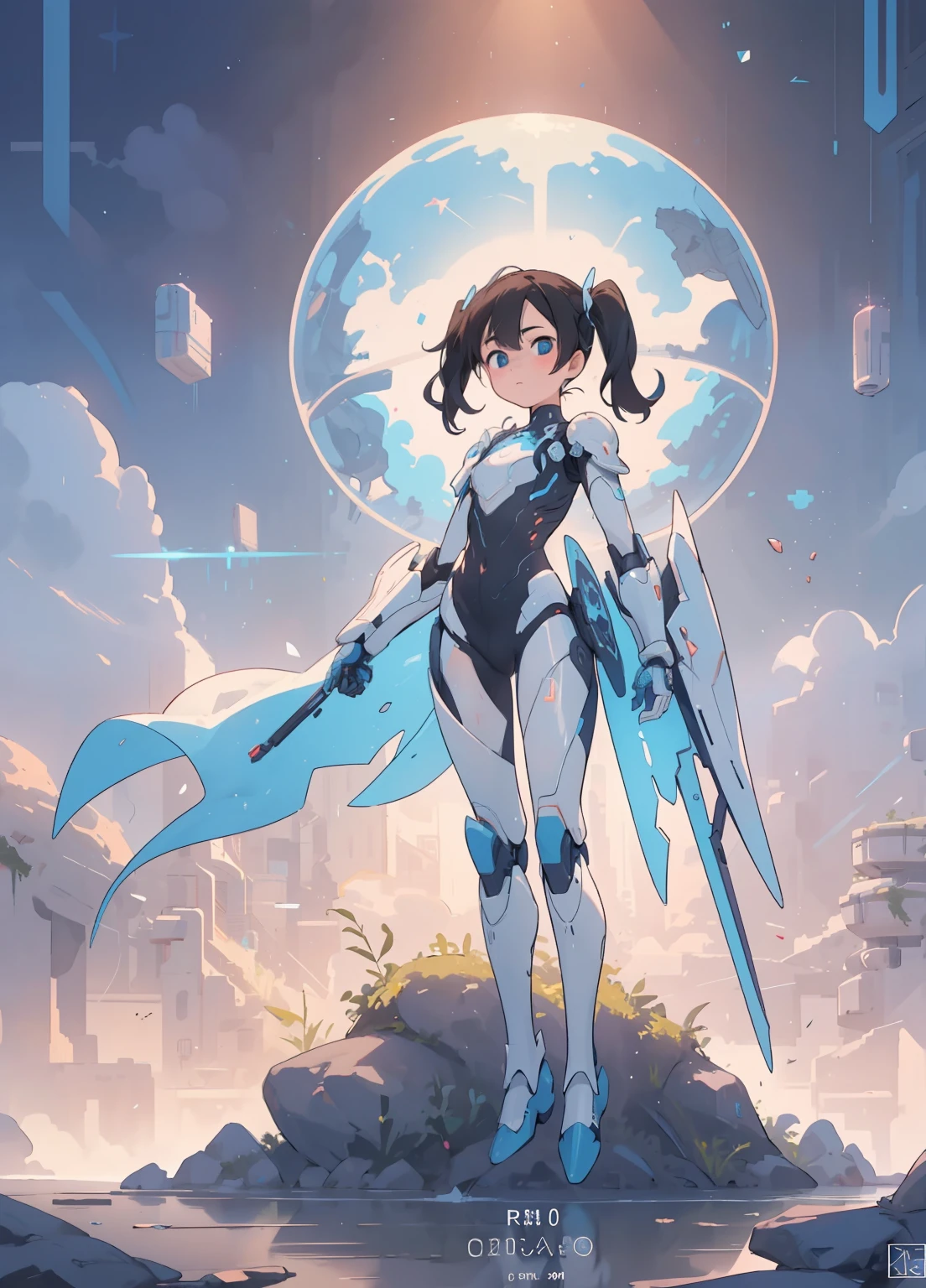 (masterpiece、Highest quality、Highest quality、Official Art、Beautiful and beautiful:1.2)、(One girl:1.3)Hatsune Miku、Twin tails,Beautiful breasts,(masterpiece:1.5, Highest quality:1.5, Very delicate:1.5, Shorthand:1.5, Dynamic Angle:1.5), humanoid mech, Fully enclosed shoulder guards, Matching arm and leg guards, whole body, Full Armor, A design that combines solidity and agility, (The color scheme is mainly white.、Comes with red and blue accents。, The concept was inspired by super robots, Organic Biotech Armor, Are standing, Floating above a futuristic sci-fi city), Exquisite and mature art style, (Aura effect, energy, Glowing Eyes, The armor shines), ((SRS)), metallic, dramatic, High resolution, High resolution, Super detailed, Ultra-fine painting, Professional, 完璧なボディProfessionalポーション, Anatomically correct, Symmetrical face, Highly detailed eyes and face, High quality eyes, creativity, RAW Photos, 超High resolution, 32k, Natural light, Cinema Lighting, masterpiece-anatomy-perfect