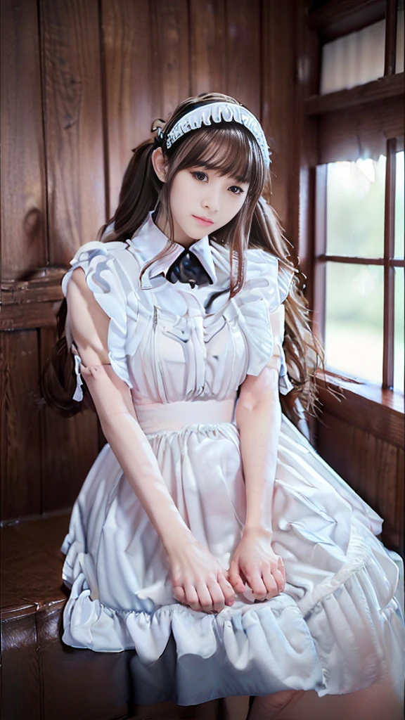 ((Masterpiece，Highest quality，Highest quality，8K，16K，Ultra-high resolution，極めてdetailed，detailed))，(Japanese，Maid，Servant)，Beauty，Slender，sexy，D Cup，Narrow waist，Long, slender legs，Bedroom，Large windows，Curtains fluttering in the wind，