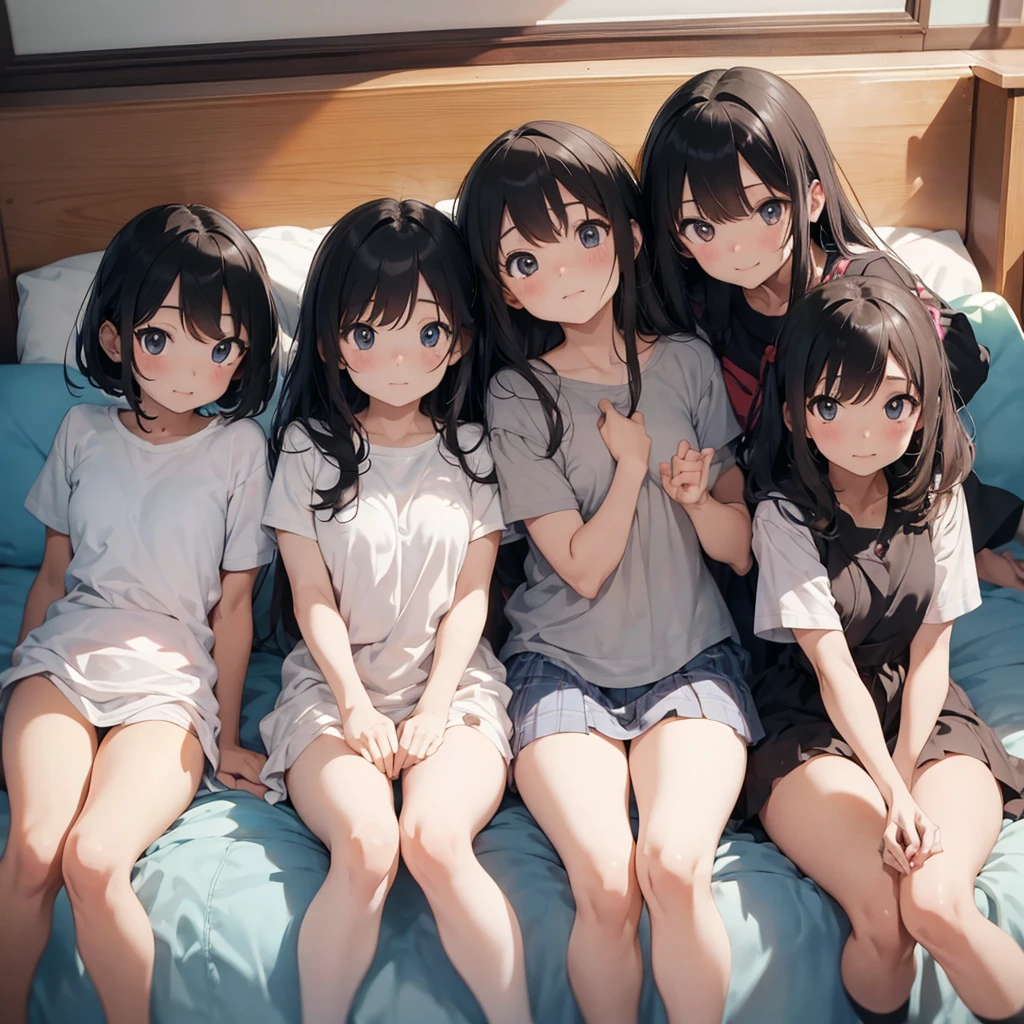 ((Highest quality)), ((masterpiece)), (detailed),Perfect Face,A group of elementary school students lying naked on a bed,