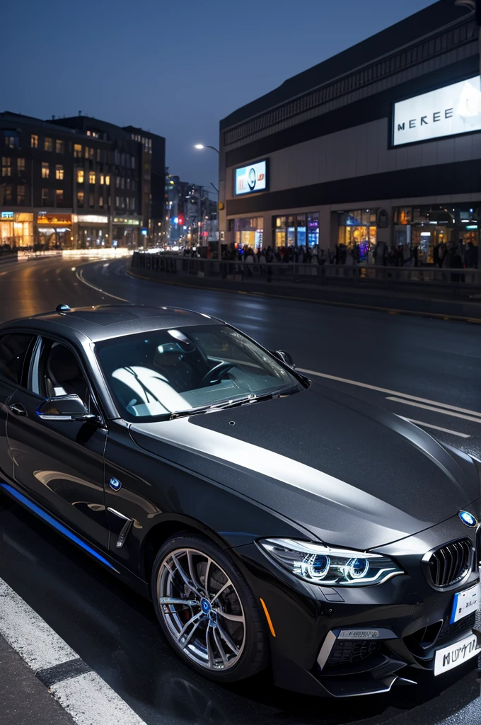 ((Highest quality)), ((masterpiece)), (detailed), Metropolis　Night view　BMW Stylish　black body　travelling