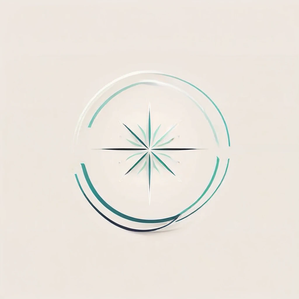 Geometric abstract logo, simplicity, vector, minimal, symmetry words written underneath : rin creatives