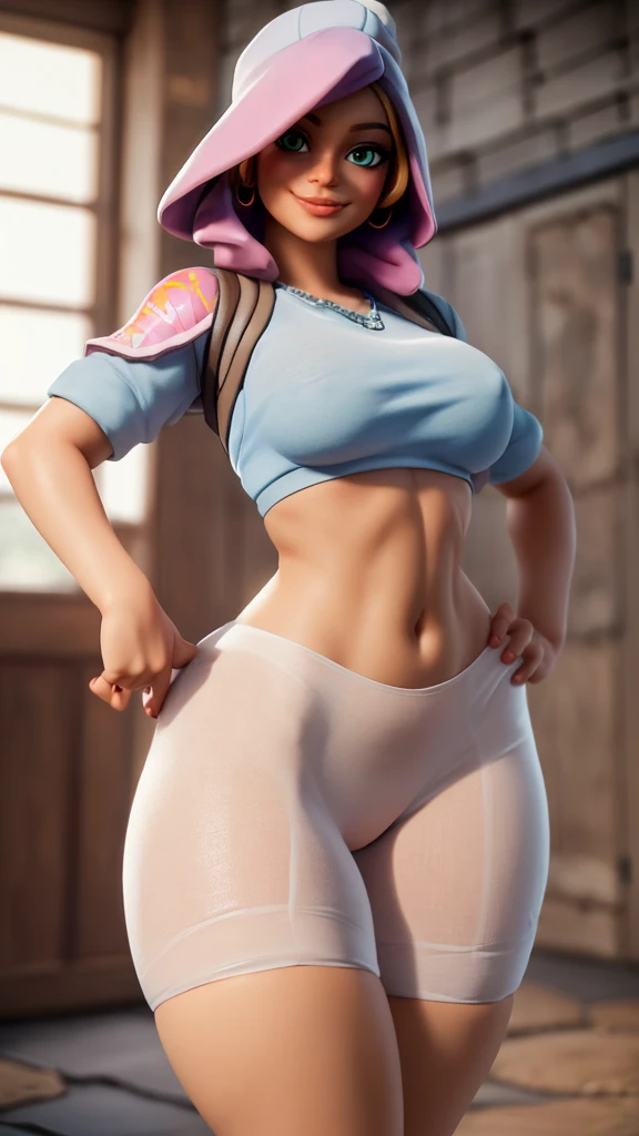 ((Masterpiece)),(((Best Quality))), (((Photography))), curvy , thick thighs,Penny from Fortnite,SMILE