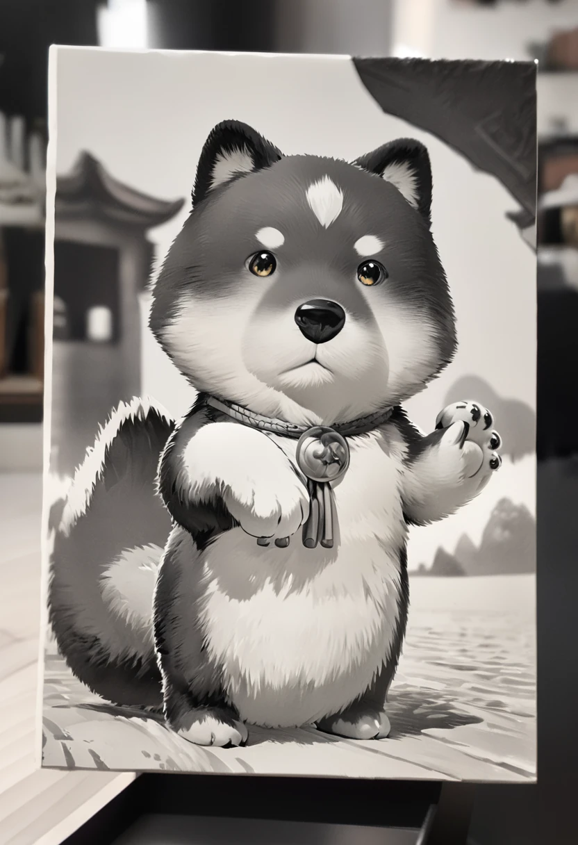 A cute little Taiwanese native dog, "stretch out your left hand to say 5", "hold out your right hand to say like", 3D cartoon style painting, full picture, high contrast and high resolution (realism: 1.5), simple background, (RAW photo, 8k high definition, design