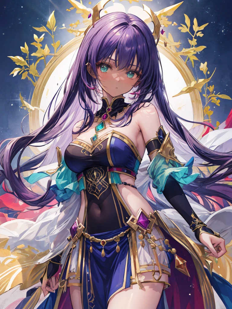 Queen of Sheba, Queen of Sheba, Aqua Eye, Dark Skin, 浅Dark Skinの女性, 額のgem, gem, Purple Hair,
break bridal gauntlets, Circlet, Egyptian clothing, Head Chain,
break looking at viewer,
break outdoors, sand, dessert,
break (masterpiece:1.2), Highest quality, High resolution, unity 8k wallpaper, (shape:0.8), (Beautiful attention to detail:1.6), Highly detailed face, Perfect lighting, Extremely detailed CG, (Perfect hands, Perfect Anatomy),