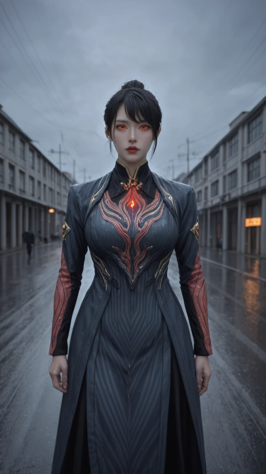 realistic,score_9, score_8_up, score_7_up,
1 Japanese girl, WARFRAME, intricate pattern, heavy metal, energy lines, face, glowing eyes, elegant, intense, blood red and black uniform, solo, modern city, streets, dark clouds, thunderstorm, heavy rain, dramatic lighting, beautiful detailed, perfect lighting,