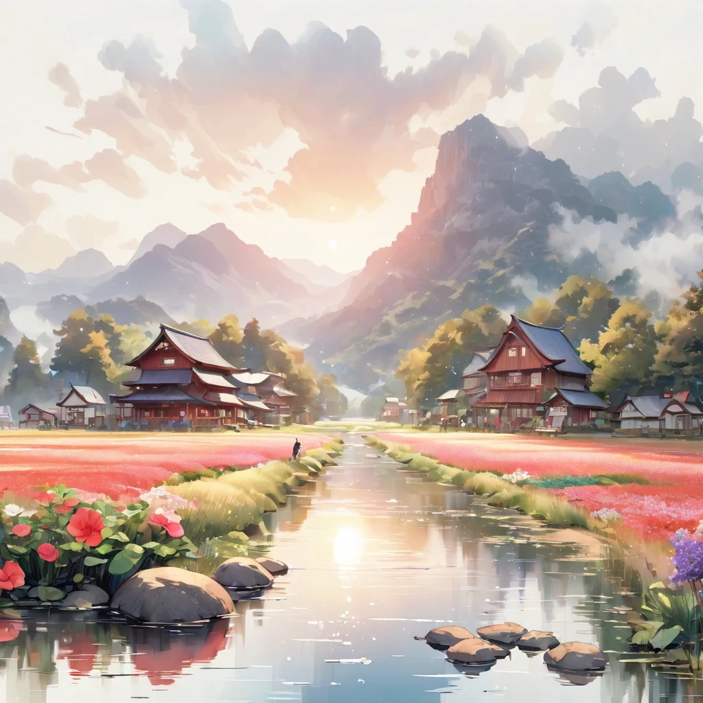 masterpiece,highest quality,ultra-detailed,high-definition background,8K,hi-res,high quality,BREAK, japanese manga style, sketch, Watercolor Colors.ハイクオリティなmasterpiece、landscape、anime、Japanese Town、traditional town、明るい星null。BREAK ロマンチックな古い町並み, null, pixiv, Concept Art, Lofi Art Style, reflection. by Makoto Shinkai, lofi art, Beautiful anime scene, BREAK animeのlandscape, 詳細なlandscape - width 672, in style of Makoto shinkai, style of Makoto shinkai, enhanced details, BREAK,Detailed,Realistic,4k highly detailed digital art,octane render、 Bioluminescence,BREAK 8K解像度Concept Art,realism,by Mappa Studios,masterpiece,最high quality,Official Art,An illustration,ligne claire,(cool_Farbe), Perfect composition,Absurd,Fantasy,concentrated,Rule of thirds,High detail,animeーション,animeーションのスタイル、 Shine, Film lighting, god々Shining rays, Shine光, reflection光, Get closer, Lens flare, masterpiece, High Detail, 最high quality, Ultra detail, high quality, animeーション背景, animeーション壁紙, sunny, 明るい青null, Dramatic lighting, 植wood鉢, plant, wood, Grass, Cobblestone Street,(( hometown, hometownの町, Summer vacation, memory, 夏のmemory, homecoming、countryside、CountrysiHometown,Children playing、Festivals、Children playing、))((Veranda、watermelon、watermelonを食べる:1))