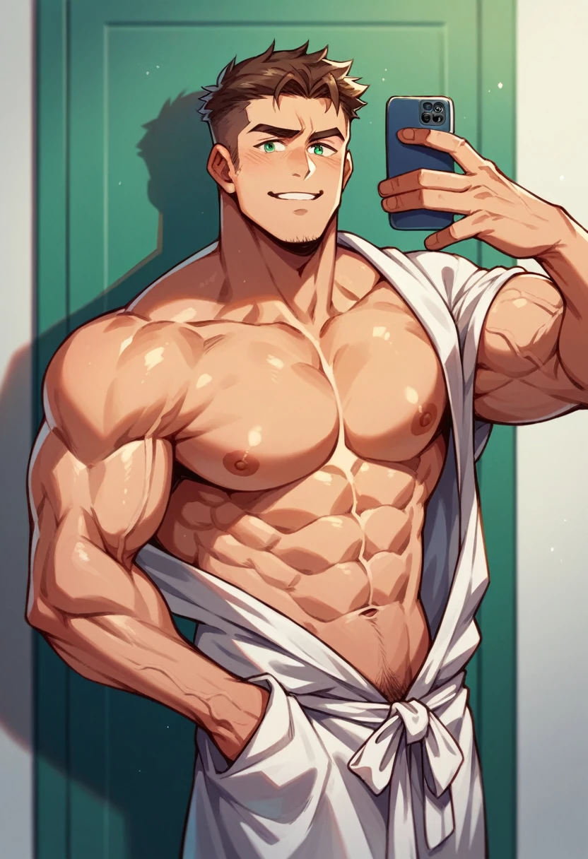 A 17 yearold russian taking a selfie of his arm muscles in a bathrom mirrior without showing his face
