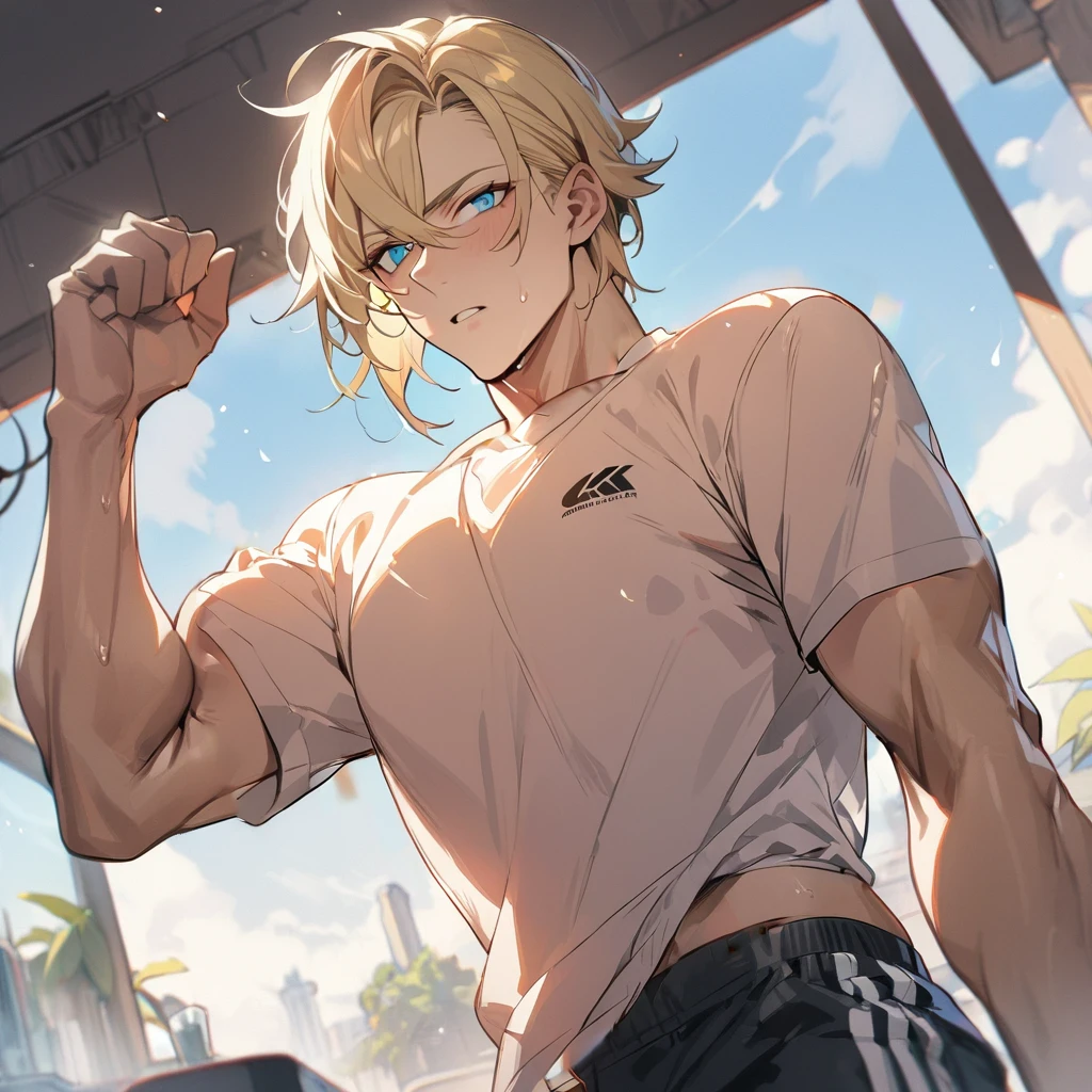 ((White running shirt))